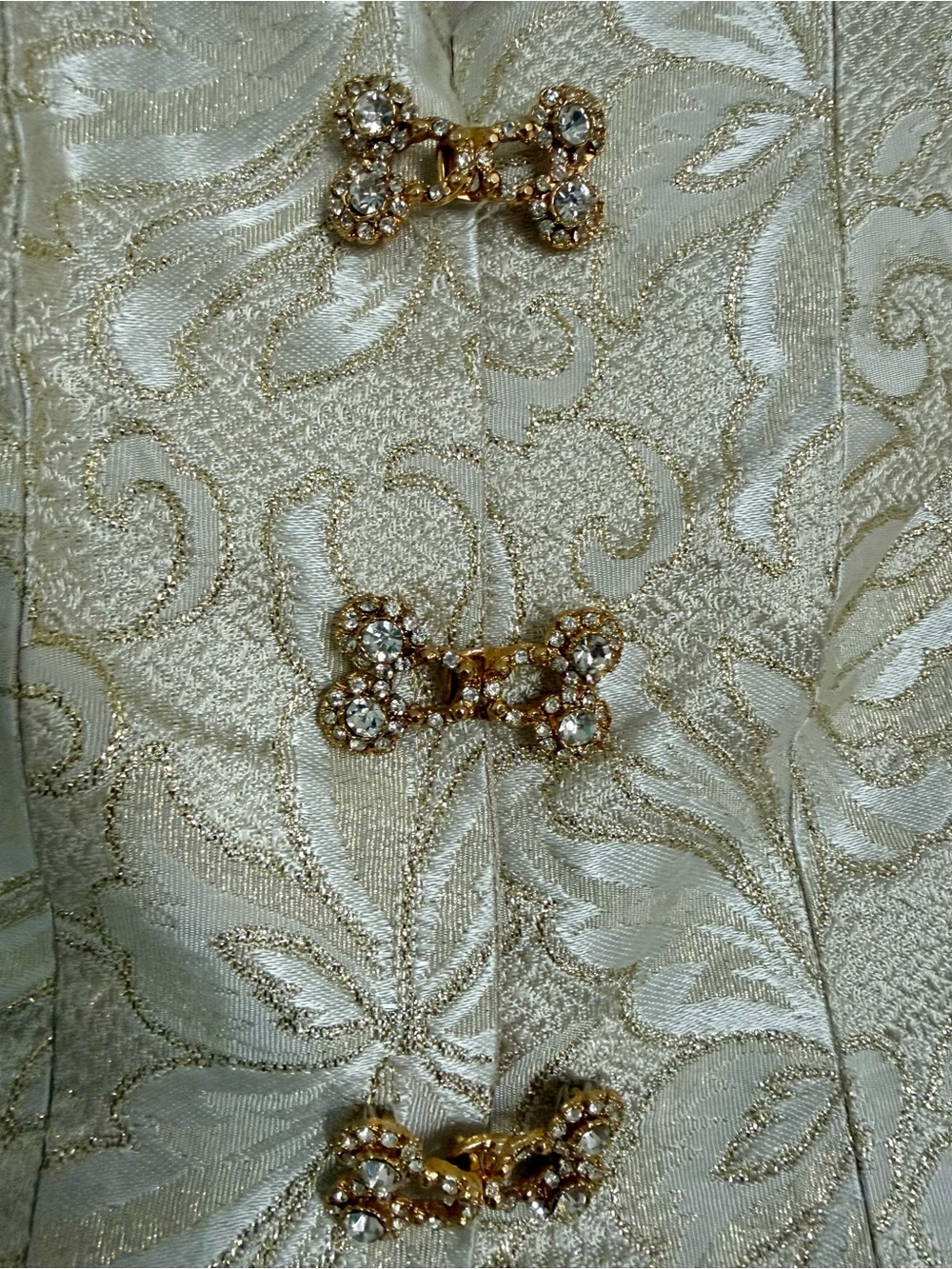Y2K Gold Brocade Corset Top Rhinestone Party Glam Coquette - Picture 5 of 9